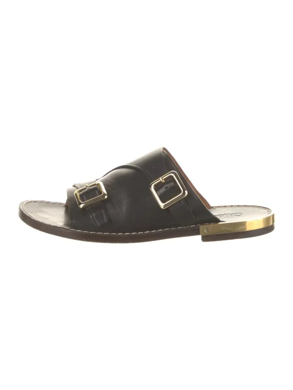Chloé Wave Black Leather Flat Sandals 38 - Picture 3 of 15